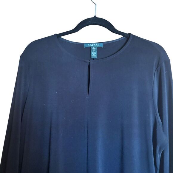 Lauren Ralph Lauren Tunic Top Womens XL Black Keyhole Front Stretch Blouse - Picture 2 of 8
